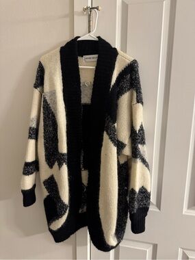 Vintage Mohair Black & Ivory Open-Front Cardigan